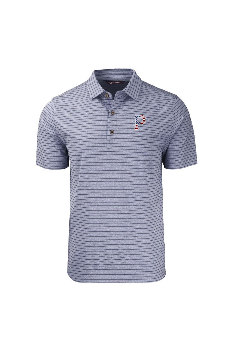 Men's Cutter & Buck  Heather Navy Pittsburgh Pirates Stars & Stripes Big & Tall Forge Eco Heather Stripe Stretch Recycled Polo, Alternate, color, Heather Navy