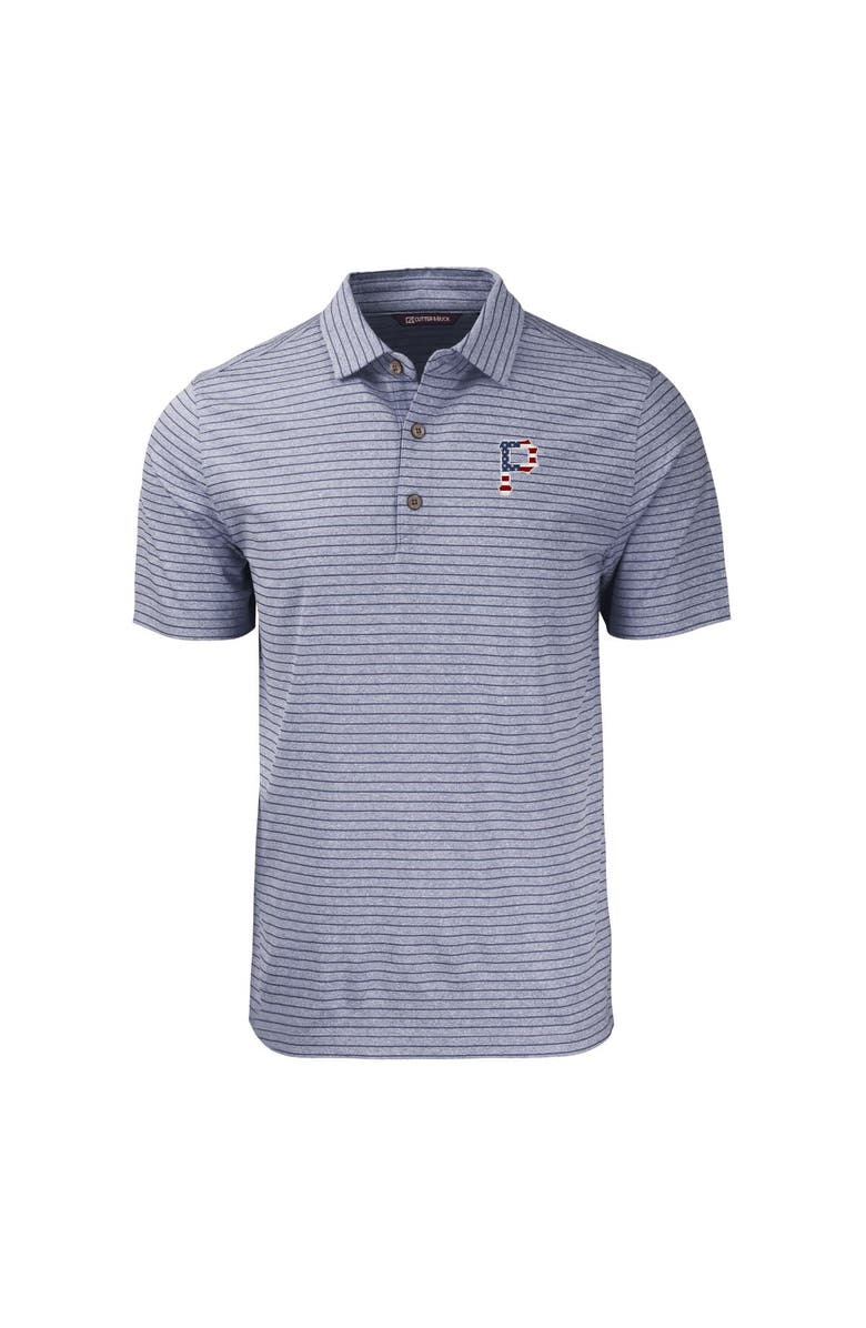 Cutter & Buck Men's Cutter & Buck  Heather Navy Pittsburgh Pirates Stars & Stripes Big & Tall Forge Eco Heather Stripe Stretch Recycled Polo, Alternate, color, Heather Navy