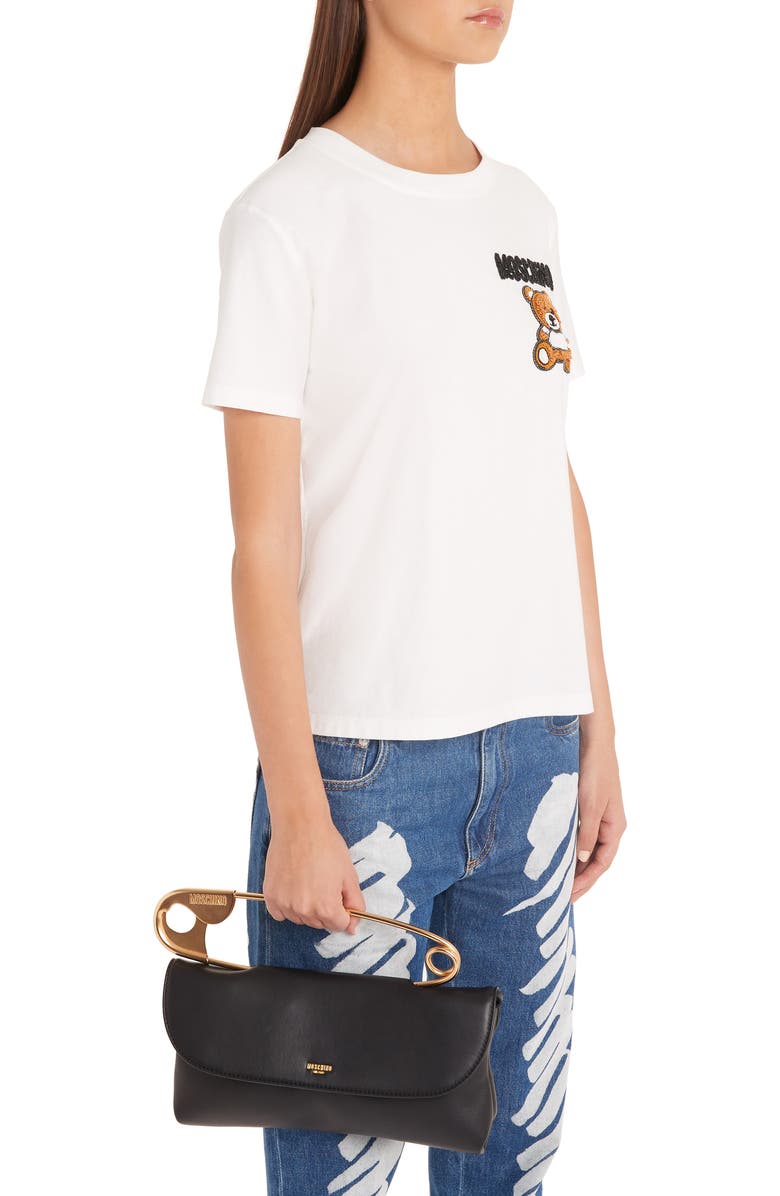 Moschino Safety Pin Top Handle Bag, Alternate, color,