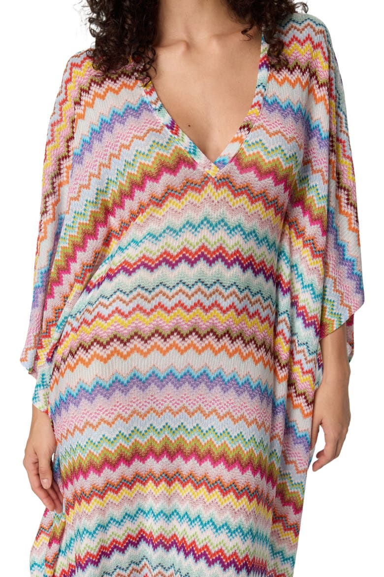 Long Caftan Cover-up With Micro Pixel-effect Zigzag Pattern, Alternate, color, Multicoloured