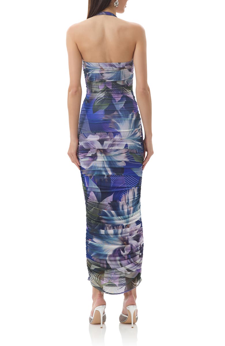 AFRM Indina Ruched Mesh Body-Con Maxi Dress, Alternate, color, Abstract Orchid