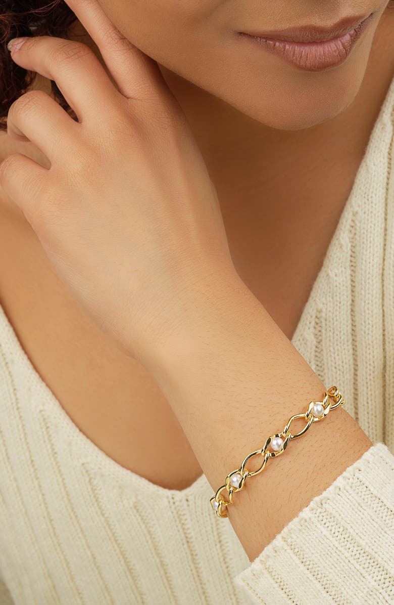 Sterling Forever 14K Gold Plated Amedea Synthetic Pearl Chain Bracelet, Alternate, color, Gold