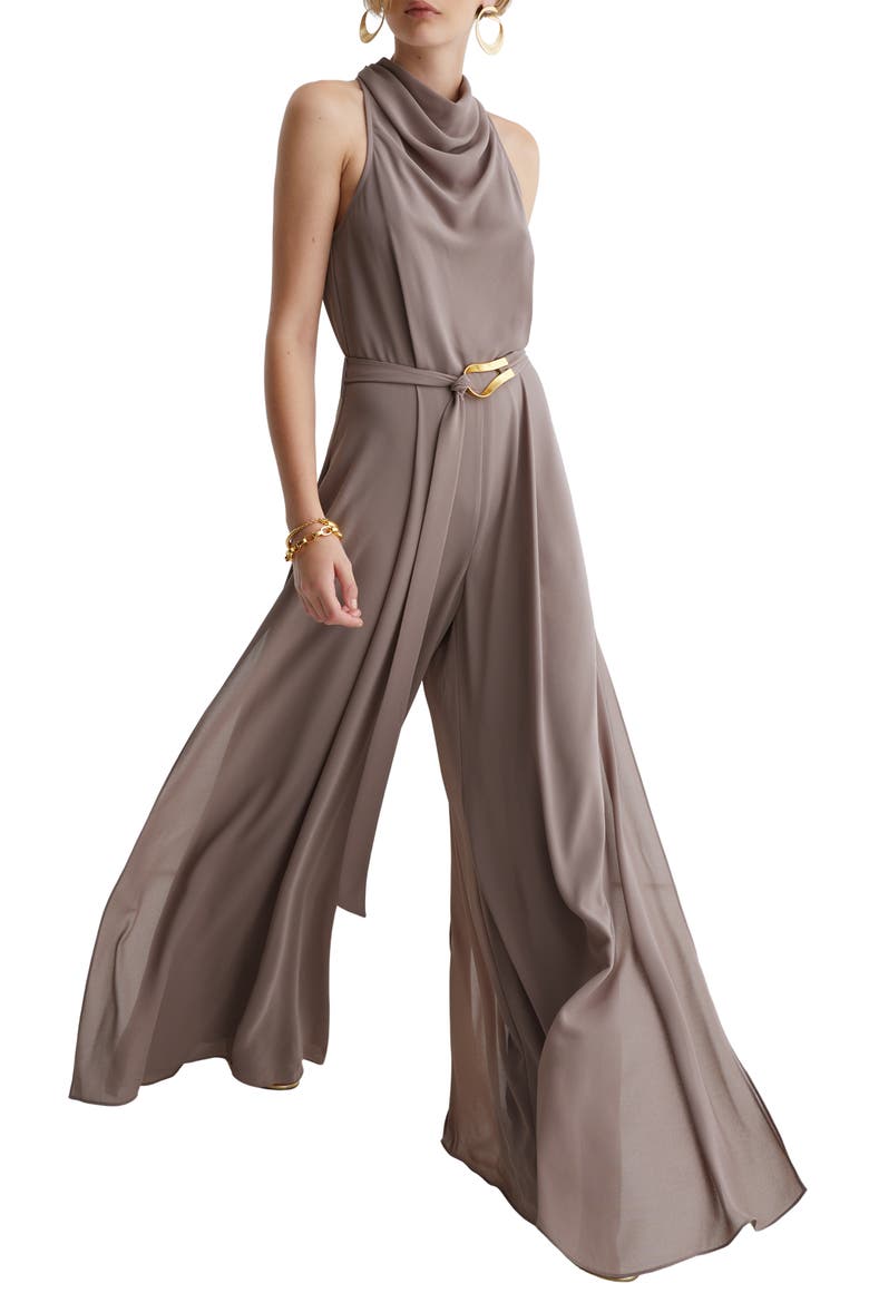 Valeria Cowl Neck Wide Leg Jumpsuit, Alternate, color, TAUPE