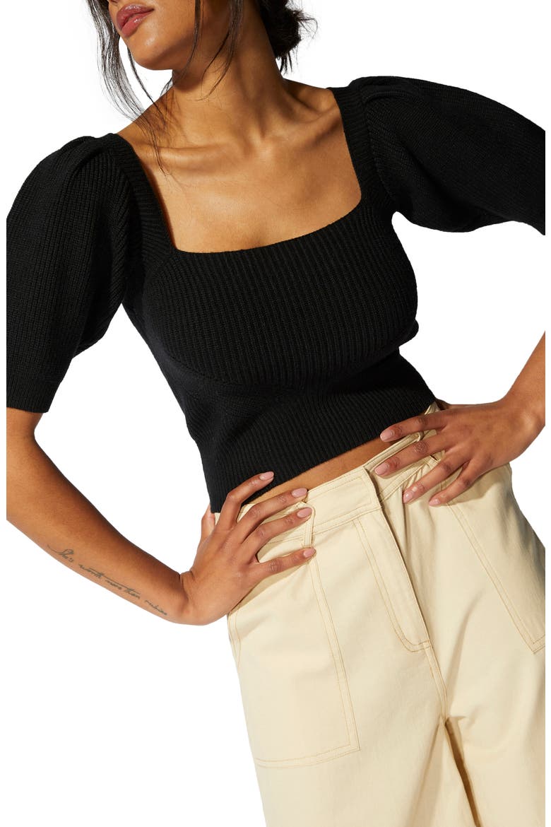 Vallerie Puff Sleeve Knit Top, Alternate, color, BLACK