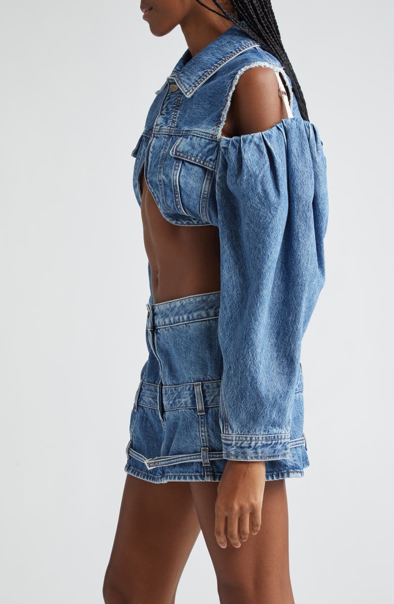 Jacquemus La Veste de Nîmes Linon Crop Cutout Denim Jacket, Alternate, color, 