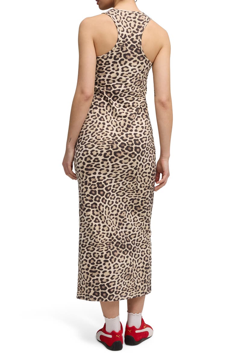 PUMA Leo Leopard Print Stretch Cotton Tank Dress, Alternate, color, Alpine Snow-Iced Coffee