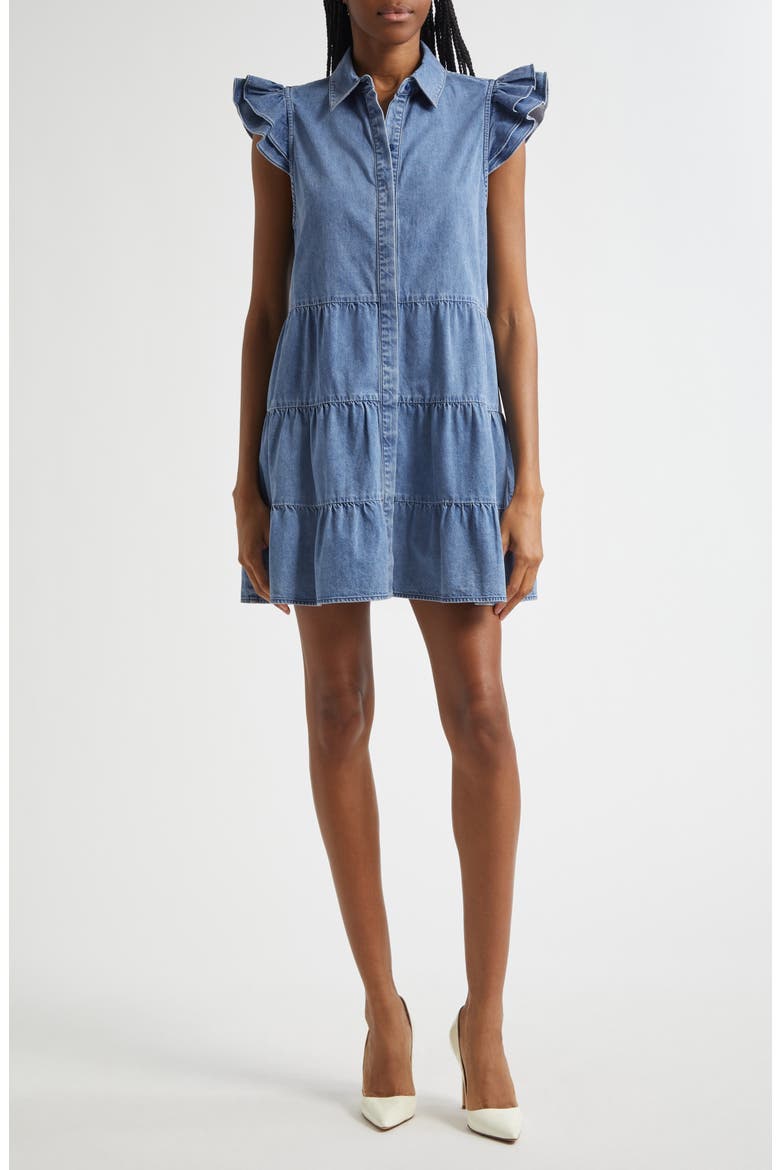 Jem Tiered Denim Minidress, Main, color, LIGHT CHAMBRAY