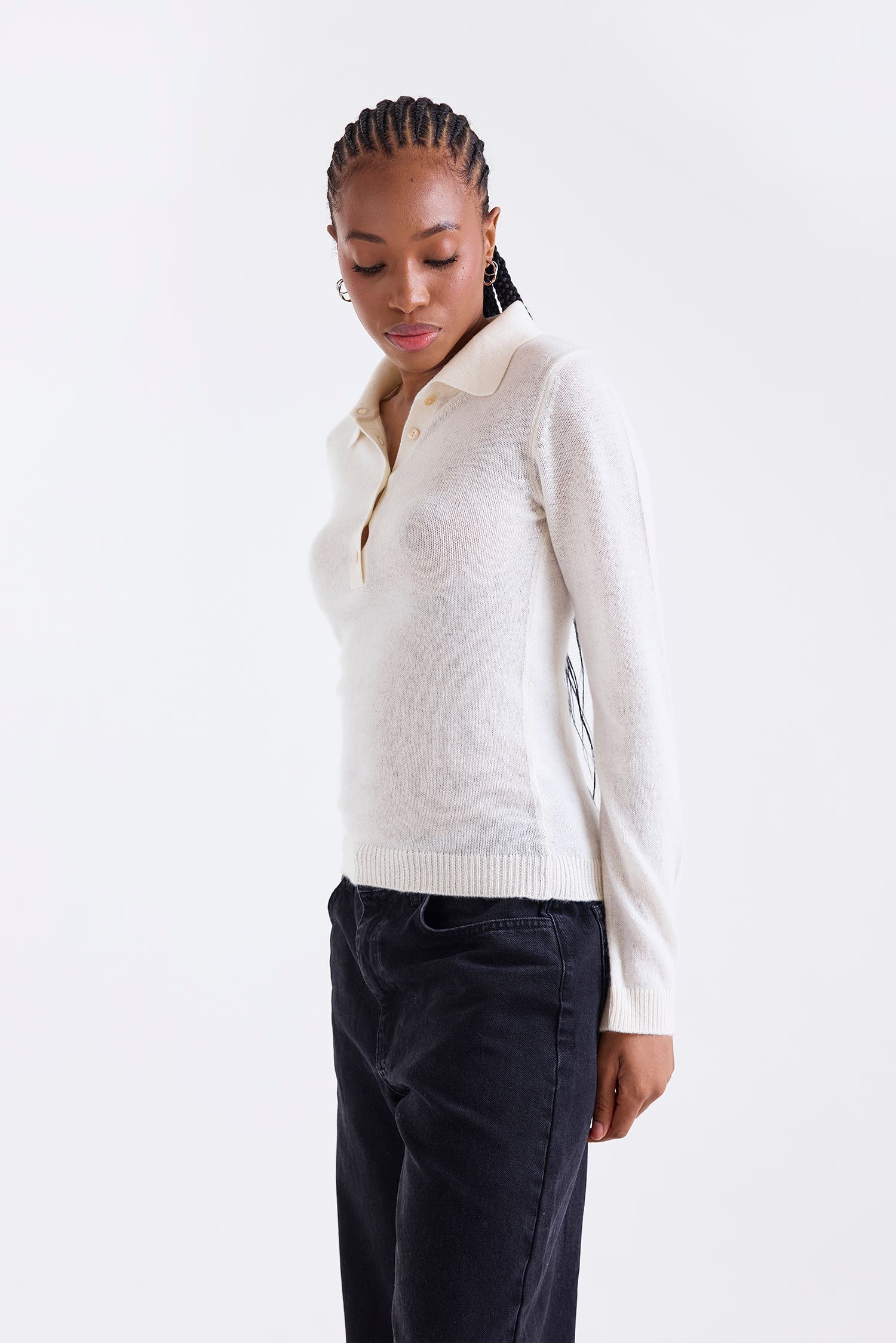 Amaya Button 100% Cashmere Polo Top - image 4