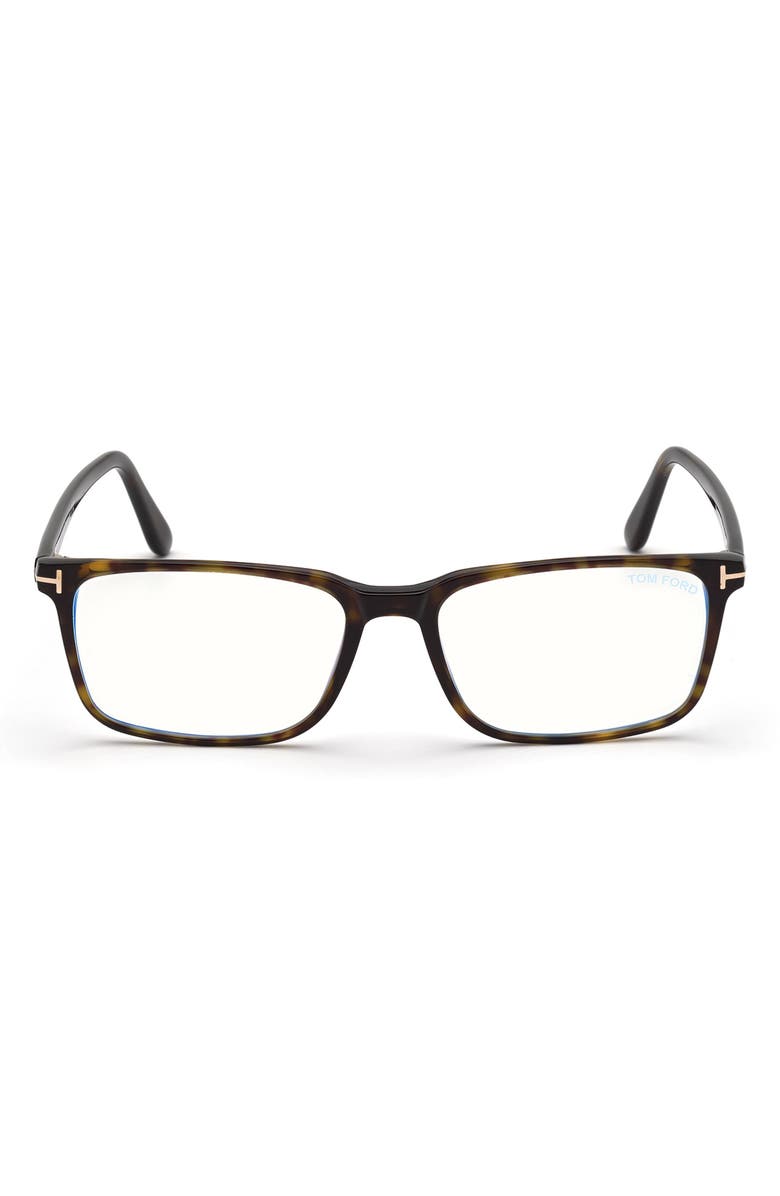 TOM FORD 54mm Rectangular Blue Light Blocking Glasses, Main, color, Havana Rose Gold / T Logo