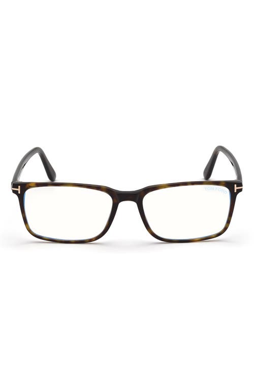 Tom Ford 54mm Rectangular Blue Light Blocking Glasses In Havana Rose Gold/t Logo