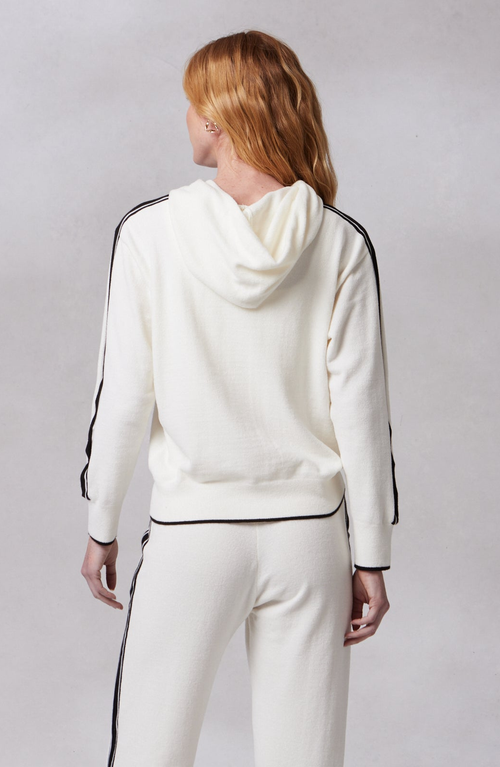 Kashwere Apparel Track Hoodie In Creme/black Stripe