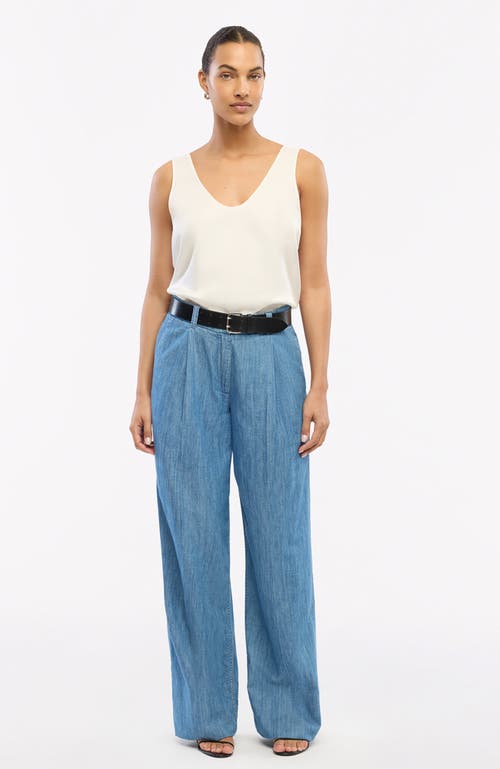 Another Tomorrow Chambray Relaxed Wide Leg Pant In Medium Blue