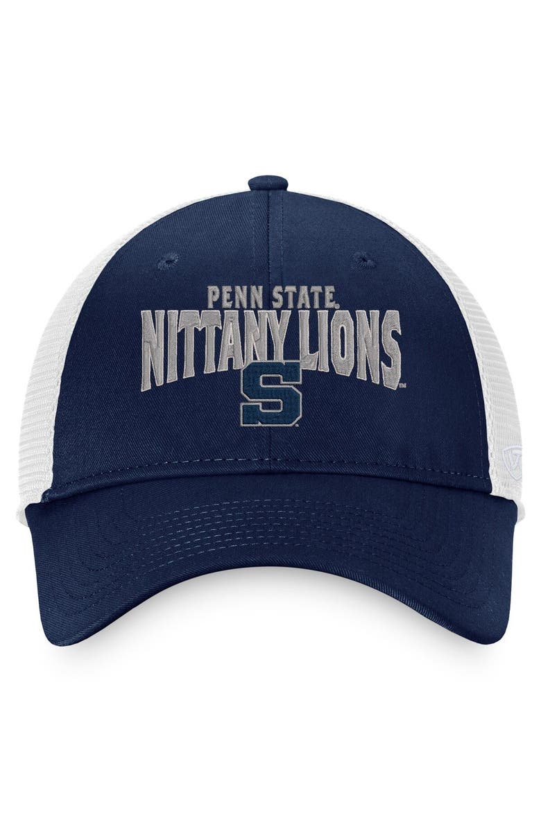 TOP OF THE WORLD Men's Top of the World Navy/White Penn State Nittany Lions Breakout Trucker Snapback Hat, Alternate, color, Navy
