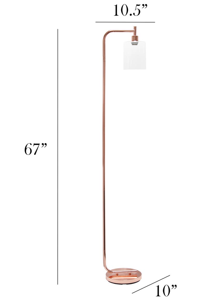 Modern Iron Lantern Floor Lamp with Glass Shade - Rose Gold, Alternate, color, ROSE GOLD