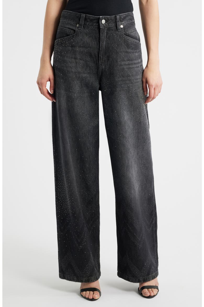 Slouchy Rhinestone Wide Leg Jeans, Main, color, BLACK