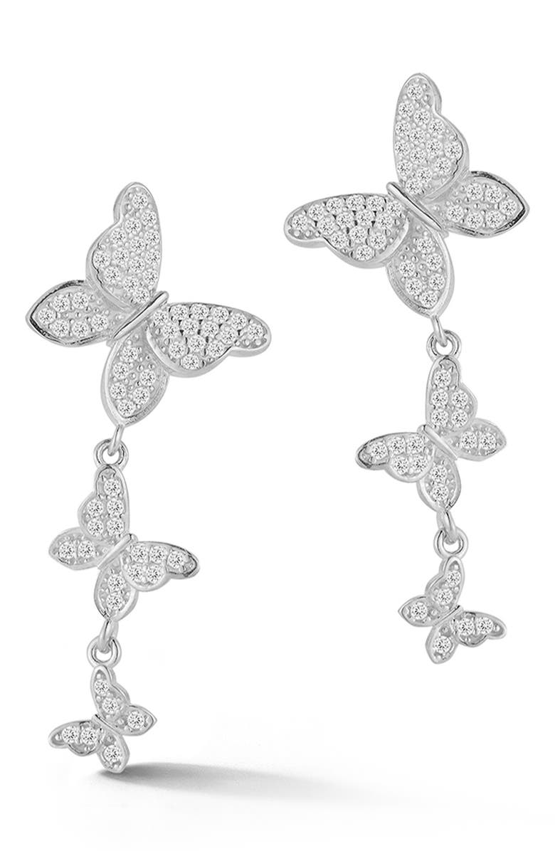SPHERA MILANO Pavé CZ Butterfly Drop Earrings, Main, color, Silver