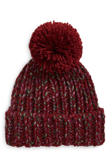 Melrose And Market Metallic Pompom Beanie In Burgundy
