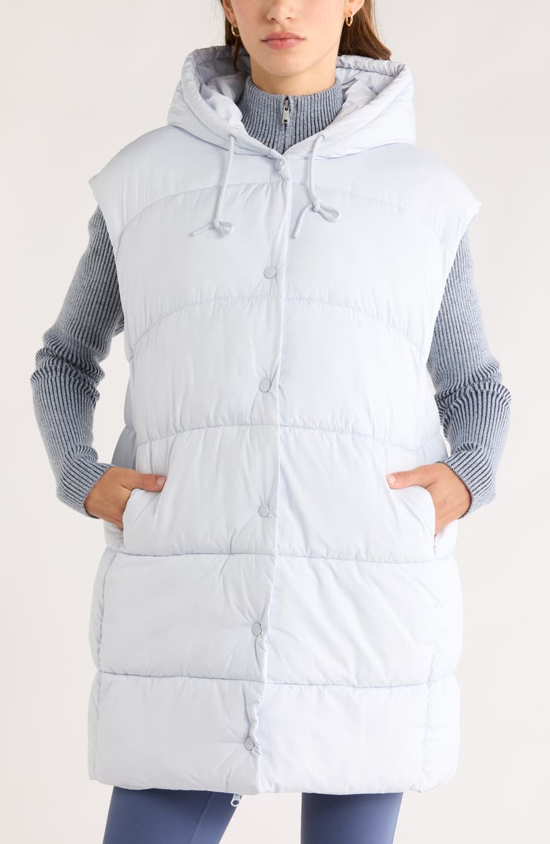 Zella Longline Hooded Puffer Vest, Alternate, color, Blue Ancient