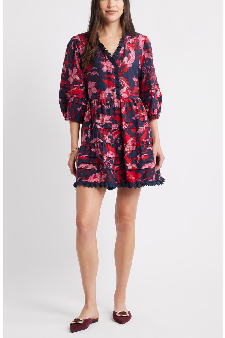 Floral Drop Waist Minidress, Main, color, NAVY- PINK DAWN FLORAL