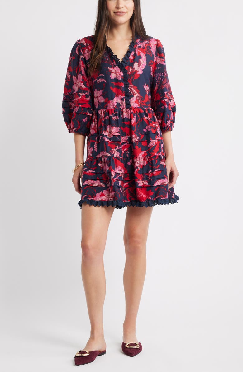 Caslon<sup>®</sup> Floral Drop Waist Minidress, Main, color, Navy- Pink Dawn Floral