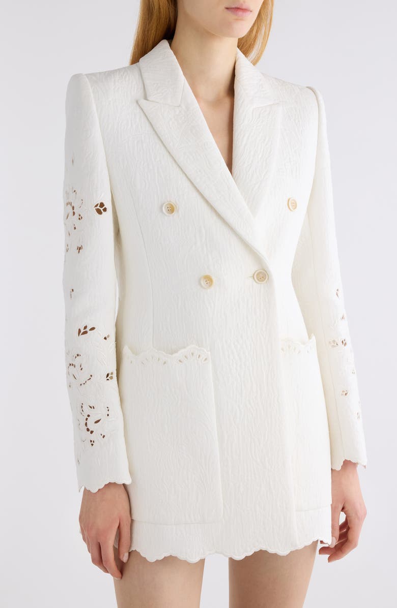Chloé Eyelet Floral Jacquard Double Breasted Cotton Blend Jacket, Alternate, color, Iconic Milk