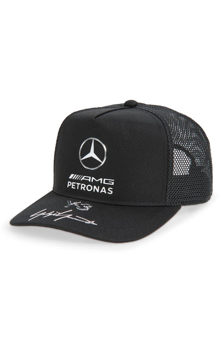 Y-3 Mercedes Trucker Hat, Main, color, Black