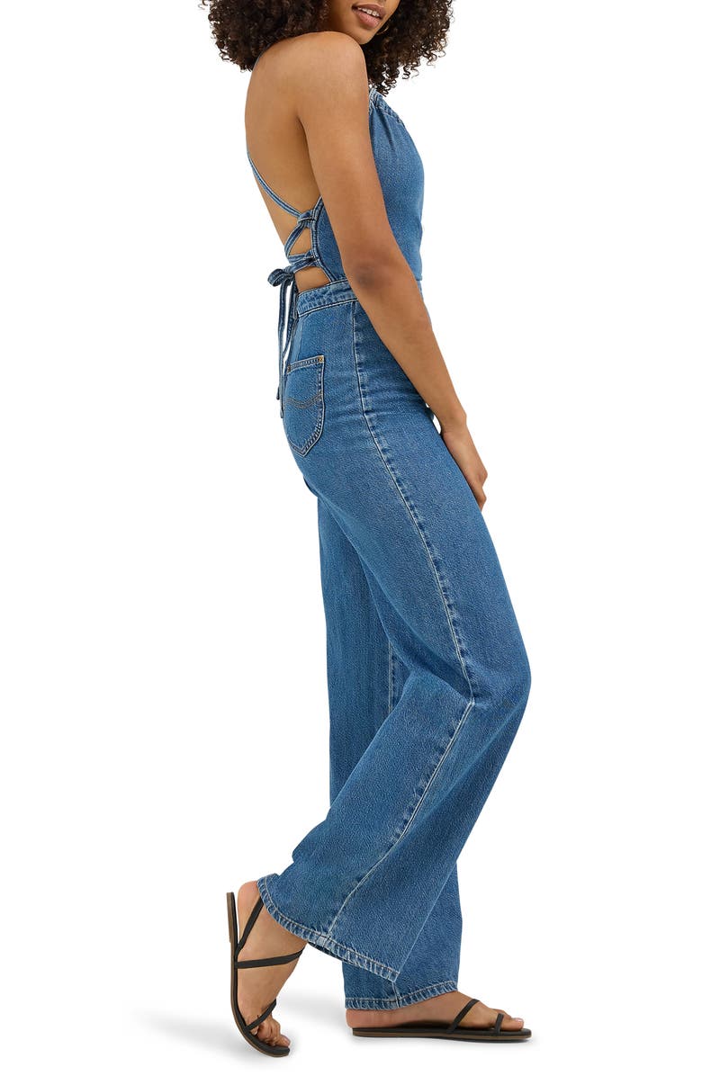 Lee Wide Leg Denim Halter Jumpsuit, Alternate, color, Take A Dive