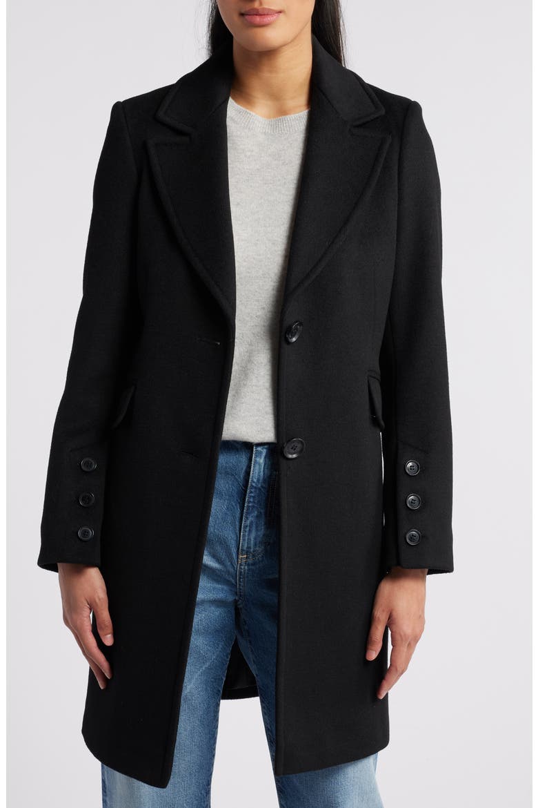 Reefer Single Breasted Wool Blend Twill Jacket, Alternate, color, BLACK