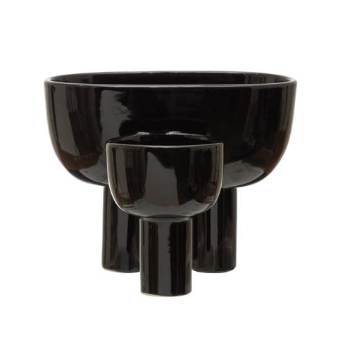 Stoneware Planter with 2 Sections, Black