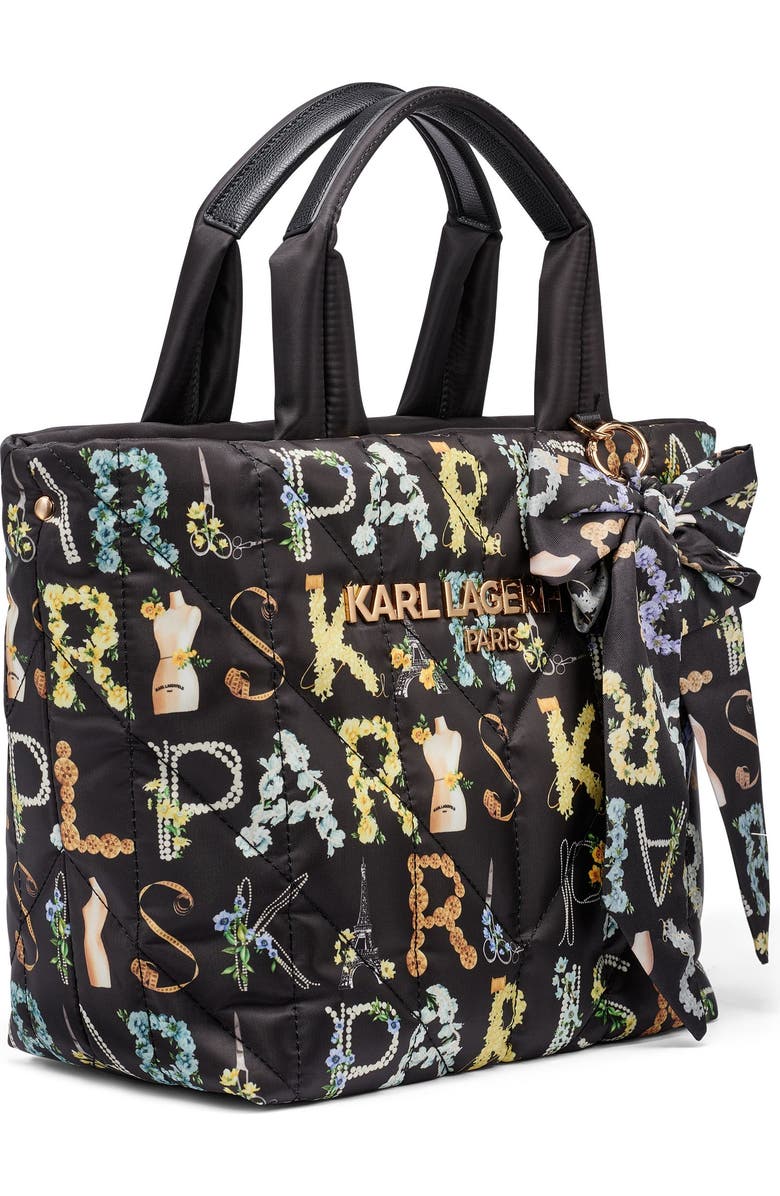 KARL LAGERFELD PARIS Voyage Nylon Tote with Bow, Alternate, color, Black Multi
