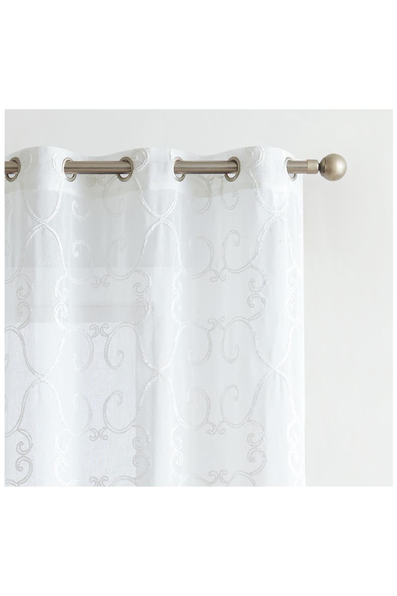Set of 2 Embroidered Sheer Curtain Panels, Alternate, color, WHITE