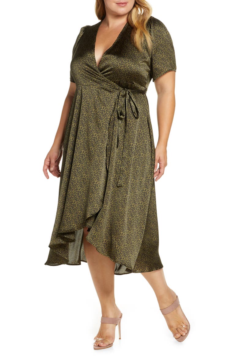 Lumi Puff Sleeve Wrap Dress, Main, color, DITSY LEOPARD OLIVE