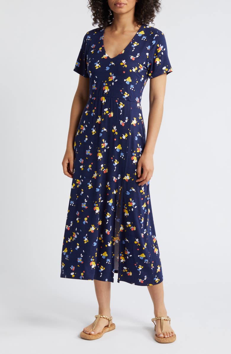 Loveappella Floral Midi Dress, Main, color, Navy