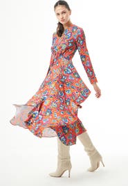 Mizalle Long Sleeve High Neck Midi Dress