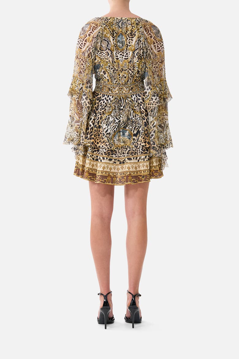 Short Waistband Dress With Ruffle Sleeve, Alternate, color, Leopard Libertine