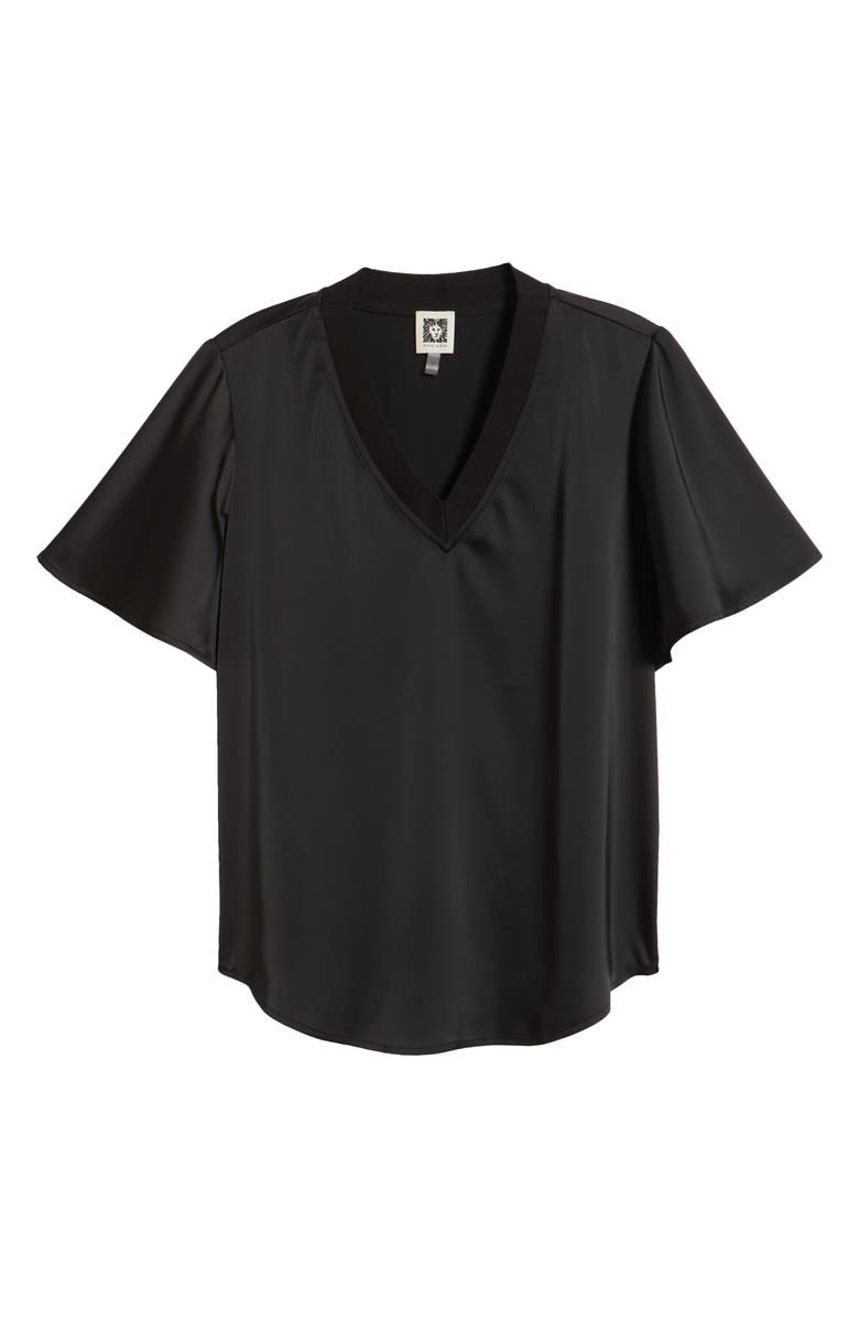 Anne Klein V-Neck Flutter Sleeve Satin Top, Main, color, Anne Black