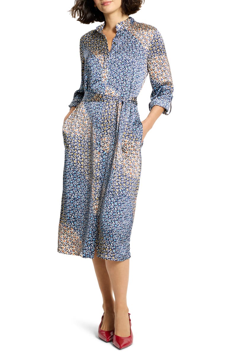 NIC+ZOE Blair Monogram Long Sleeve Shirtdress, Main, color, Blue Multi