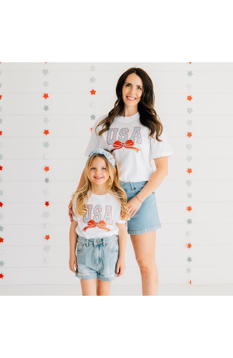 Sweet Wink USA Stars & Bow Patch Women's Short Sleeve T-Shirt, Alternate, color, White