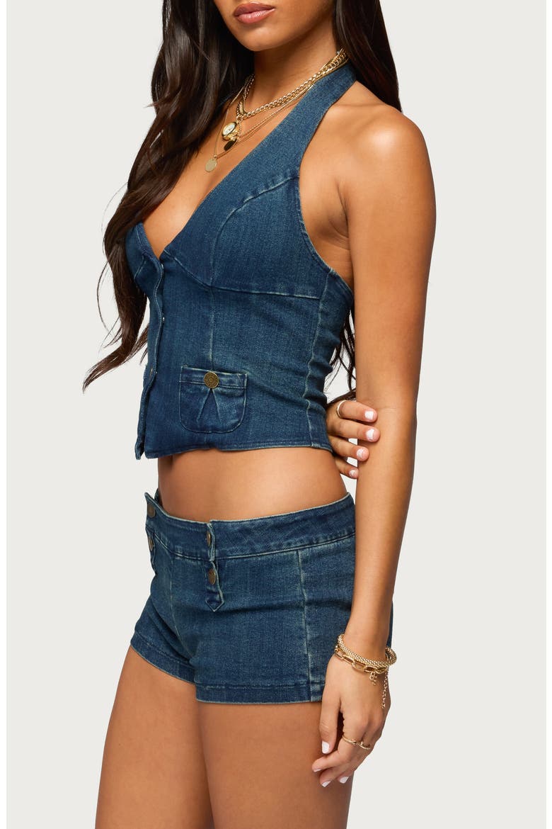Sashe Denim Halter Top, Alternate, color, BLUE