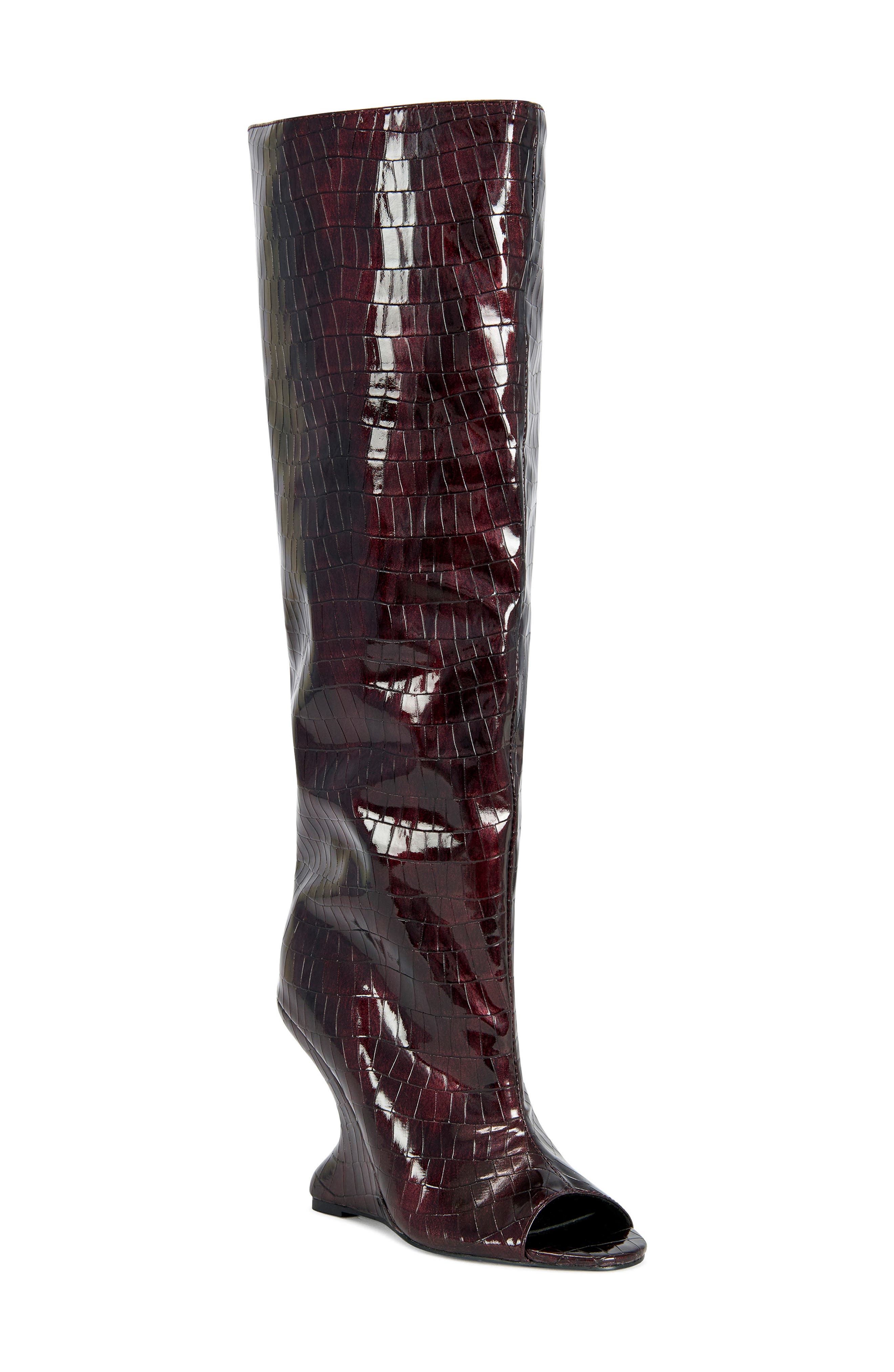 Vincent Croc Embossed Knee High Boot, Main, color, BURGUNDY