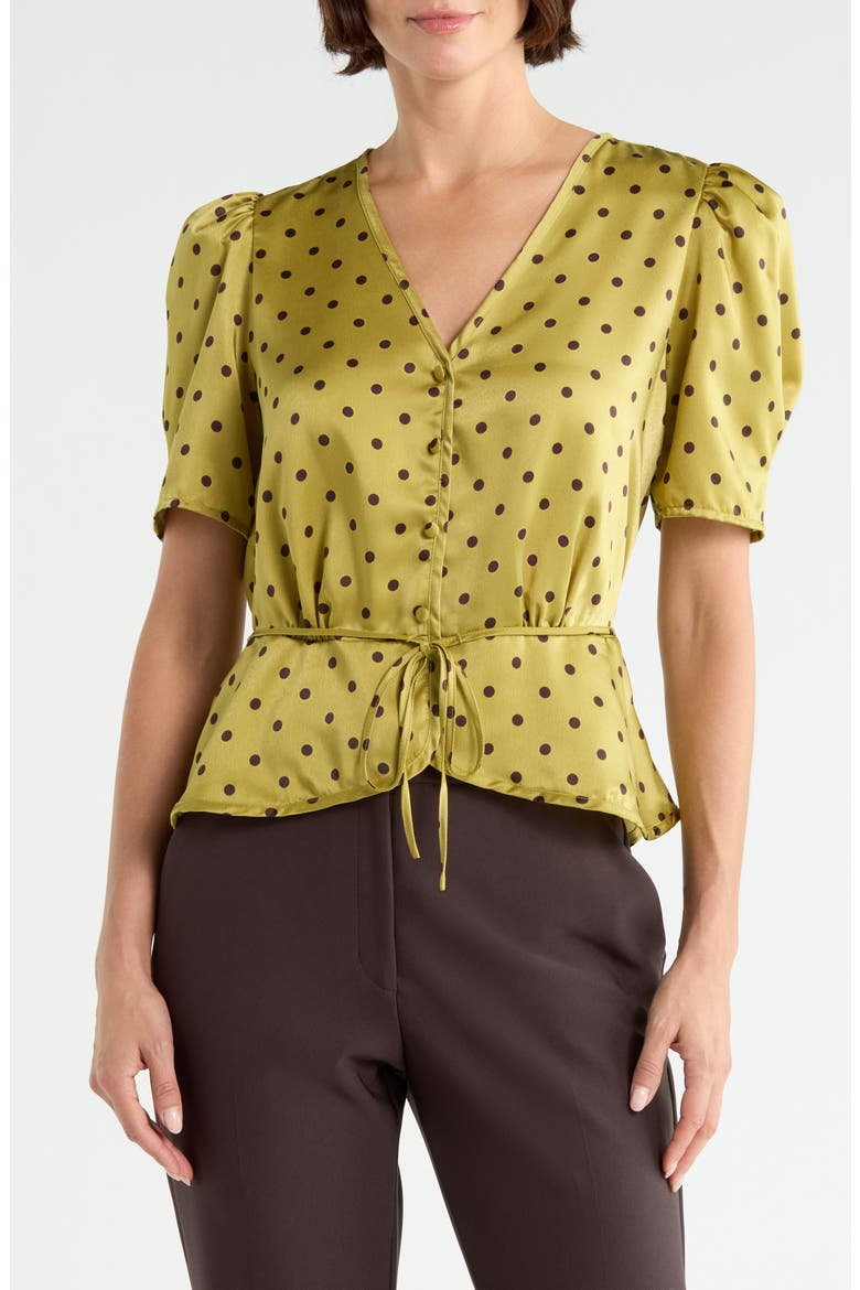 Satin Peplum Top, Main, color, PISTACHIO/BROWN DOT