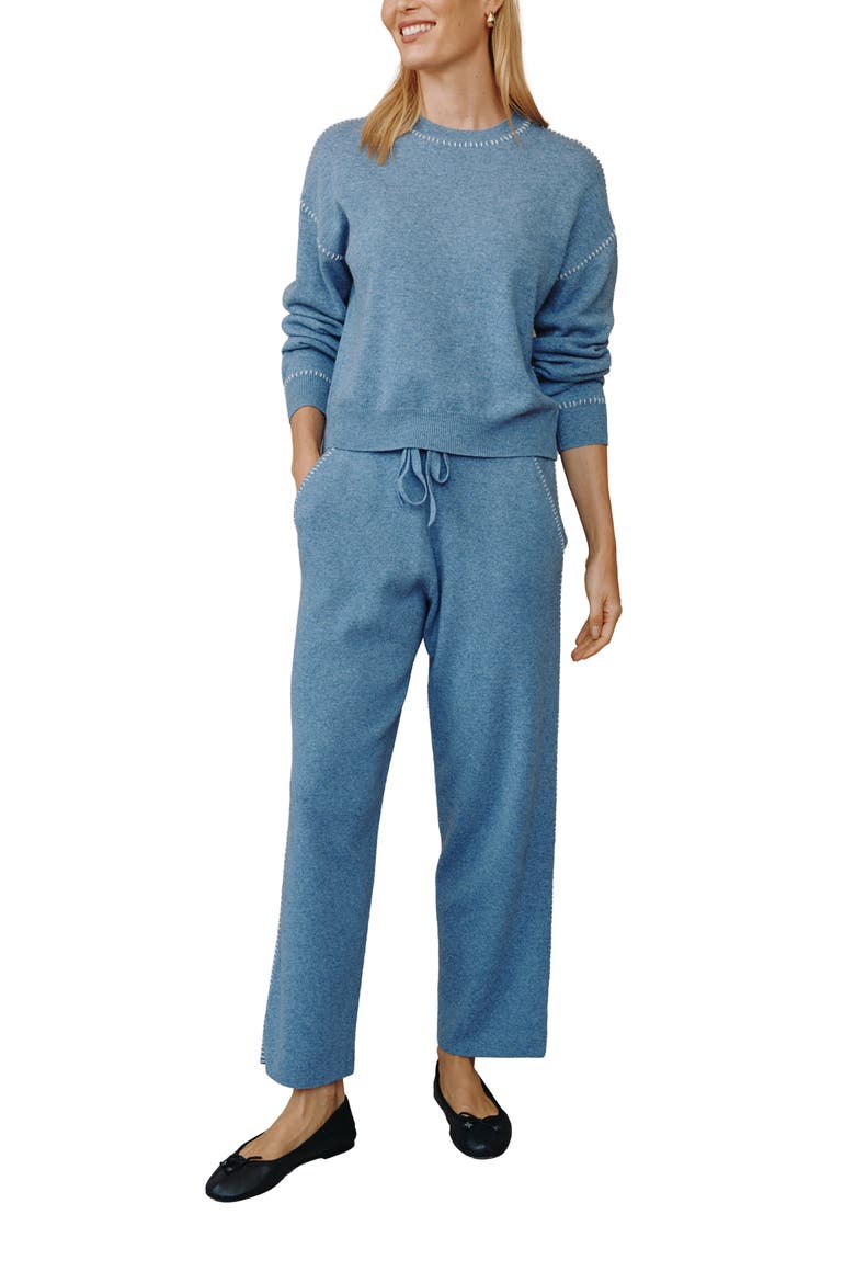 Whipstitch Crewneck Sweater, Alternate, color, HEATHER BLUE