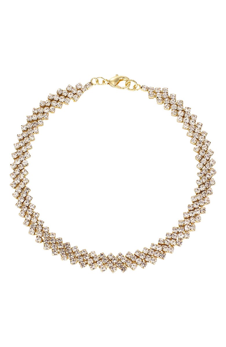 Adornia Crystal Curb Chain Anklet, Main, color, Gold