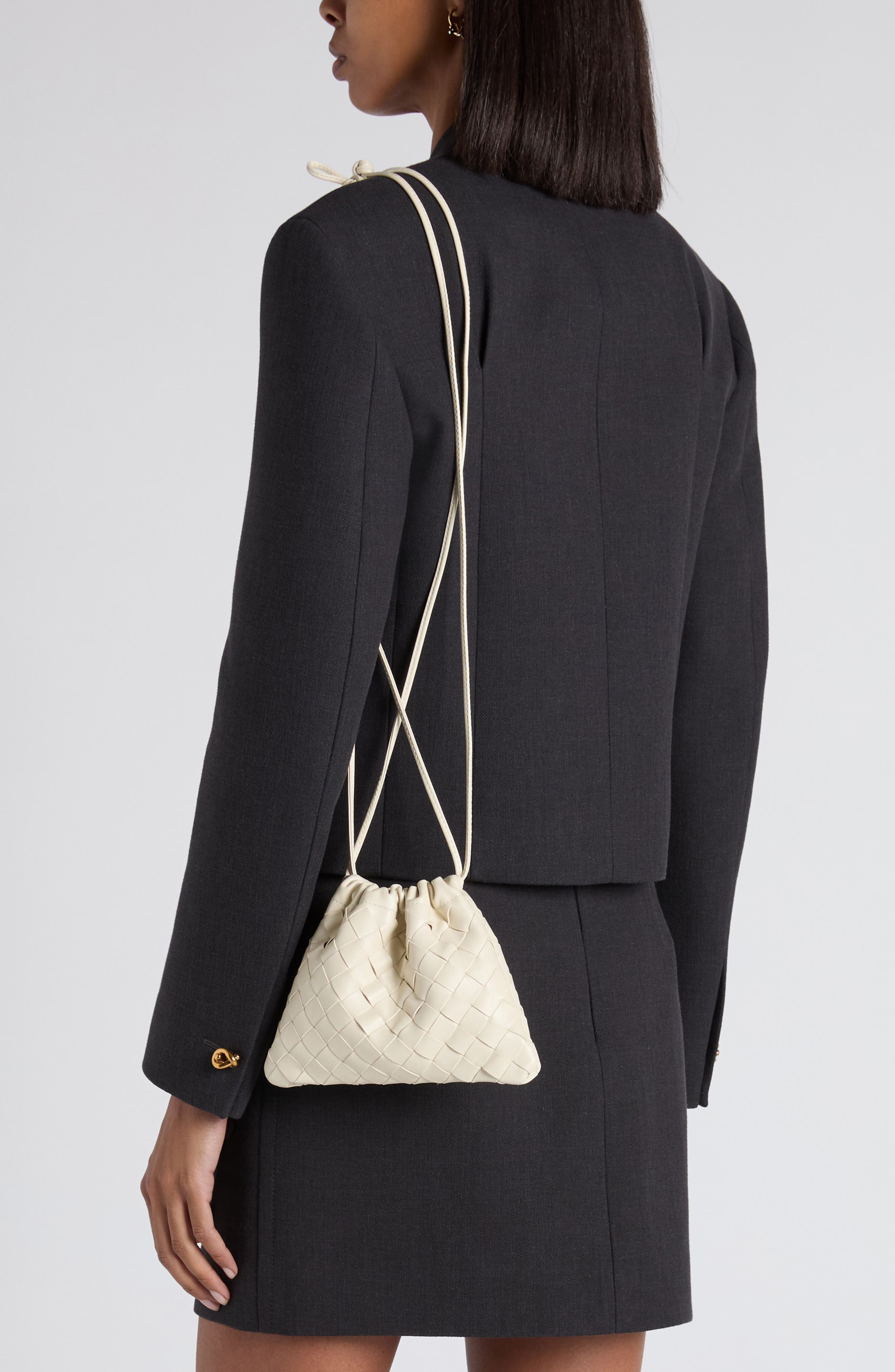 Bottega Veneta Small Dustbag Intrecciato Leather Shoulder Bag, Alternate, color, 9197 Sea Salt-Gold