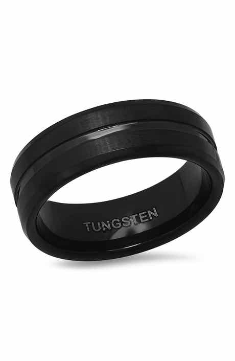 HMY JEWELRY Black IP Tungsten Accented Ring