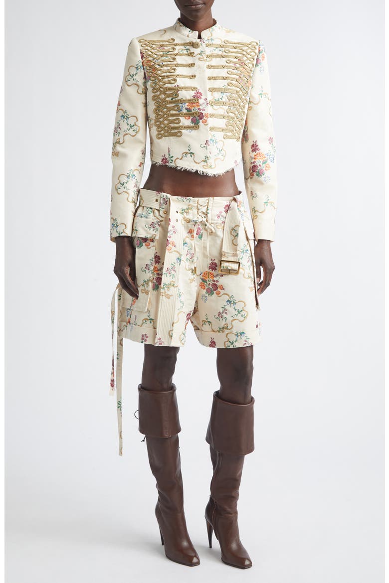Embroidered Crop Floral Jacquard Jacket, Alternate, color, BEIGE MULTI