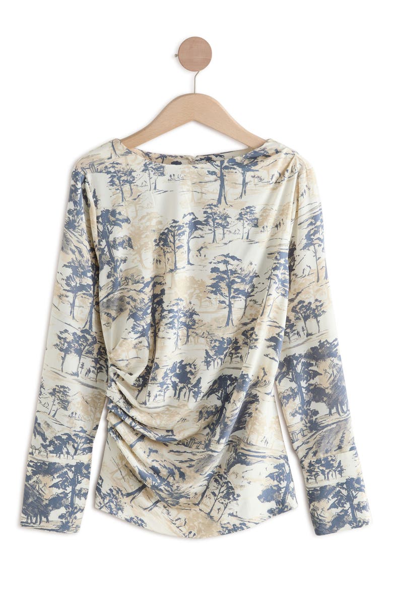 Tree Print Long Sleeve Ruched Detail Blouse, Alternate, color, WHITE