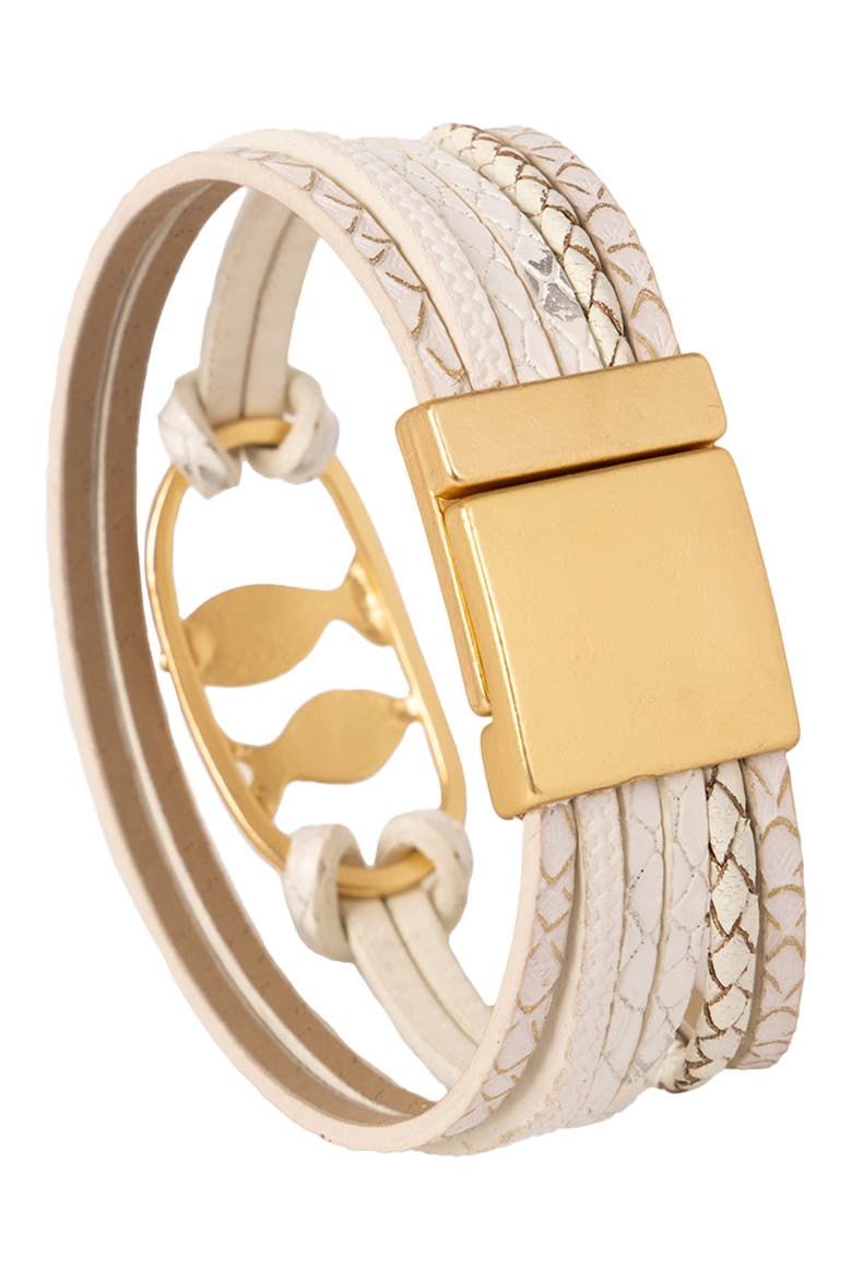 Fish Multi Strand Leather Bracelet, Alternate, color, WHITE