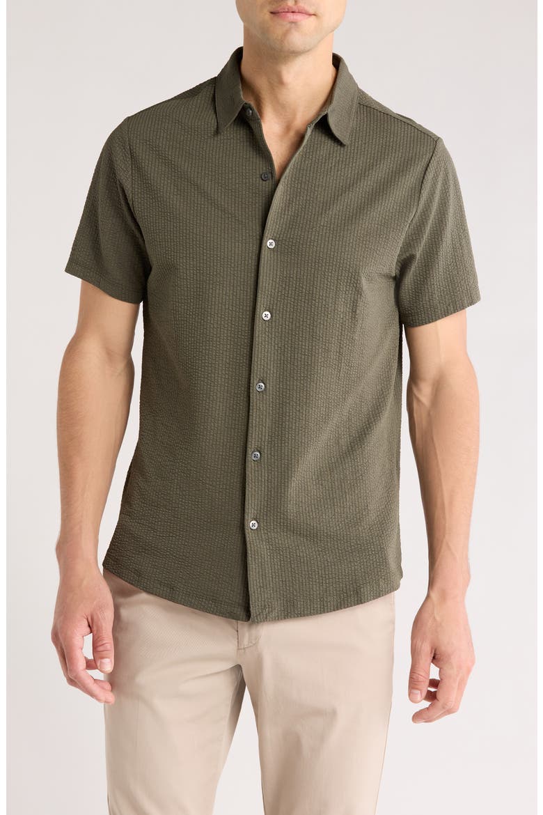 Manny Short Sleeve Knit Button-Up Shirt, Main, color, DARK OLIVE