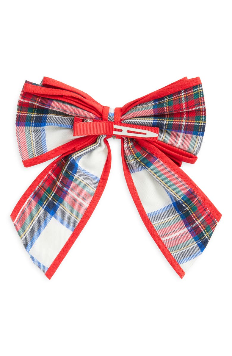 Mini Boden Kids' Big Bow Clip, Alternate, color, Ivory Check